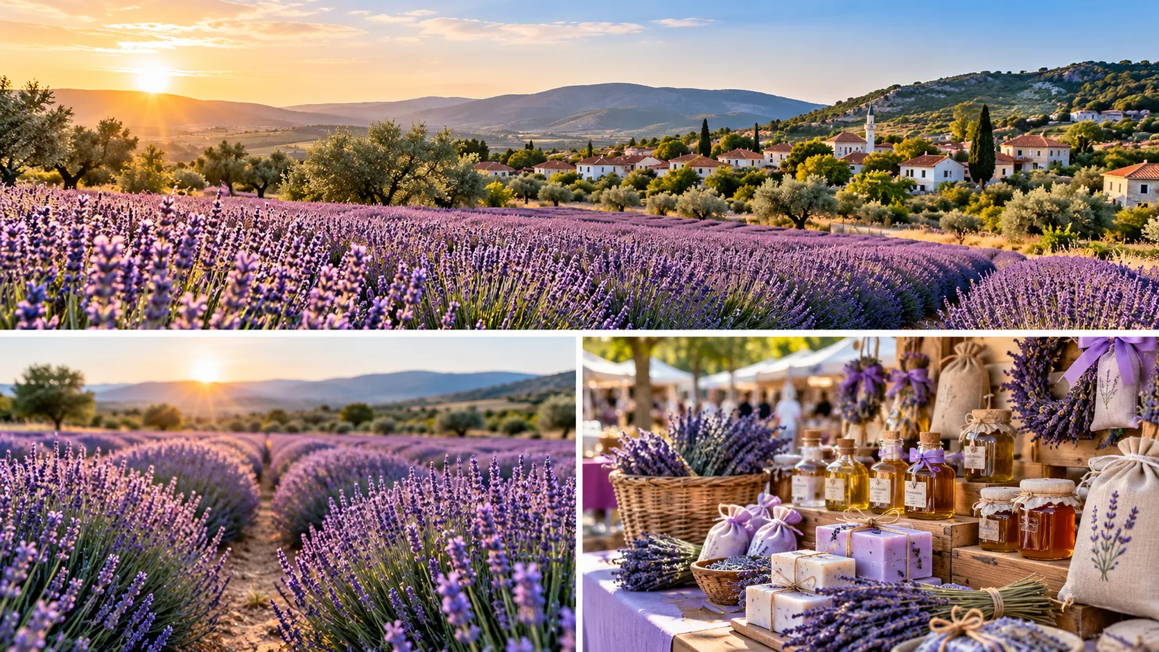Lavender oil, soap, honey and local products at a village market